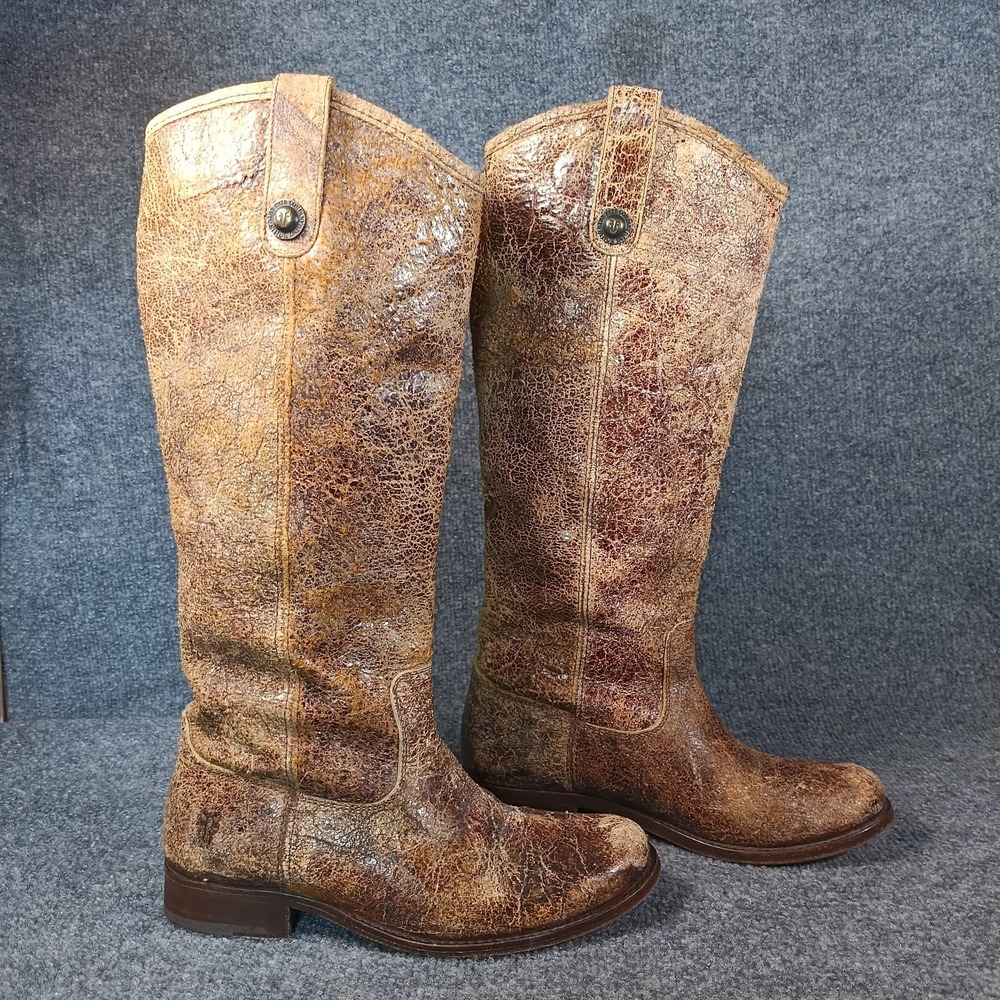 Frye Melissa Button Tall Boots Women Size 5.5 B Brown Glazed Distressed Leather
